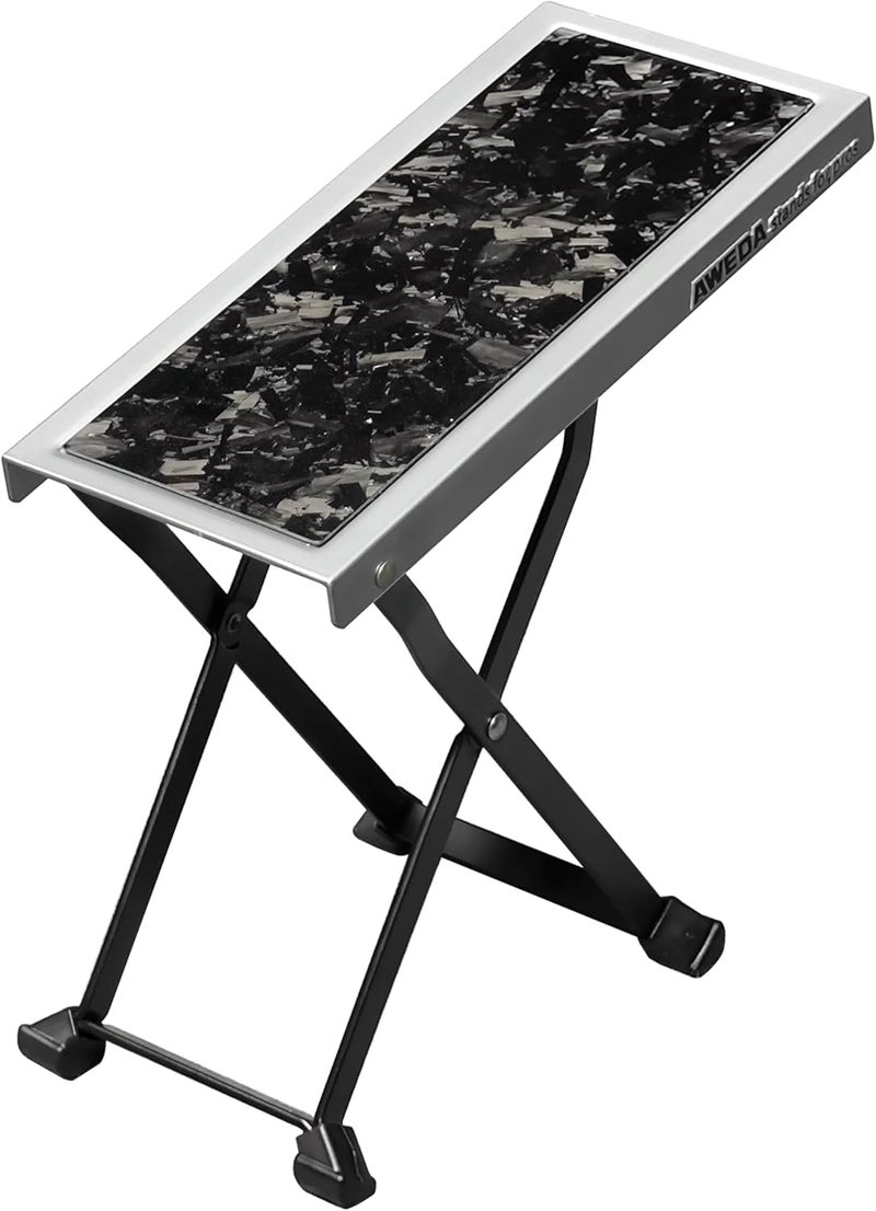 AWEDA Aluminum Guitar Foot Rest with Carbon Fiber Surface Enlarged Footrest Plate 5 Position Height Adjustable Guitar Foot Rest X-Shaped Foldable - Image 1